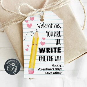 Sie sind der Schreiber für mich Valentinstag Geschenkanhänger Vorlage, druckbare bearbeitbare Valentine Bleistift Marker Papieranhänger, sofortiger Download