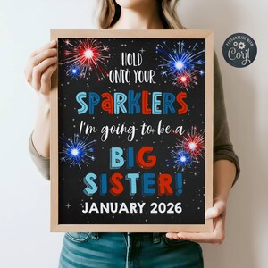 4. Juli Schwangerschaftsankündigungsvorlage, druckbares Big Sister Poster, bearbeitbares rot, weiß und blaues Tafelschild, sofortiger Download