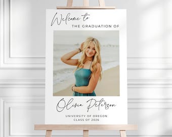 Graduation Photo Welcome Sign Template, Printable Modern Minimal Graduate Welcome Board, Editable Grad Party Poster, Digital Download