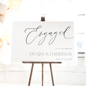 Engagement Party Welcome Sign Template, Printable Minimalist Engaged Poster, Editable Horizontal Engagement Board, Instant Download, #EN1