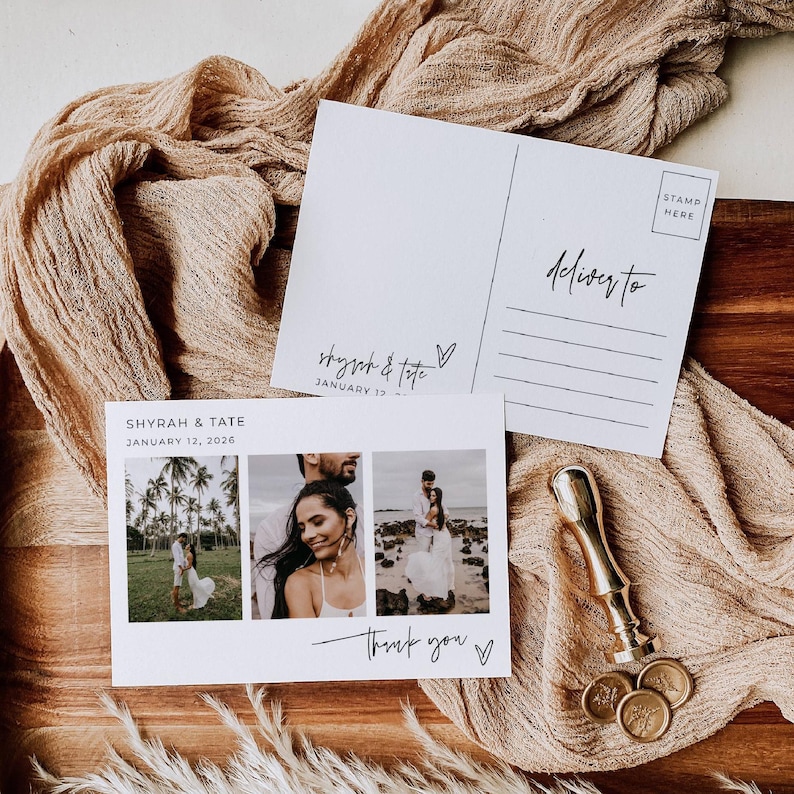Wedding Photo Thank You Postcard Template, Printable Modern Pictures Thank You, Editable Minimalist Thank You Note, Digital Download, #MW4 image 1