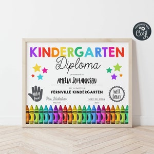 Bearbeitbare Kindergarten-Diplomvorlage, druckbare Kinder-Abschlussurkunde, Abschlusszeichen des letzten Schultags, sofortiger Download