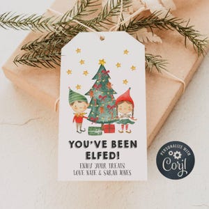 Editable You've Been Elfed Christmas Gift Tag Template, Printable Holiday Elf Favor Tags, Christmas Elfed Neighbor Game, Digital Download