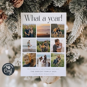 Quelle année modèle de carte de vœux, carte de Noël imprimable collage photo nouvel an rétro, carte de voeux photos modifiables, téléchargement immédiat