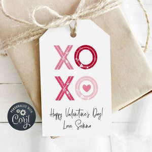 Modèle d'étiquette-cadeau minimaliste pour la Saint-Valentin, étiquette de cadeau imprimable XOXO pour la Saint-Valentin, étiquette modifiable pour la Saint-Valentin à l'école, téléchargement immédiat