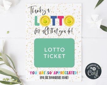 Lotto Gift Card Holder Template, Printable Lottery Ticket Appreciation Favor Tag, Editable Staff Teacher Thanks Tags, Instant Download, #LO