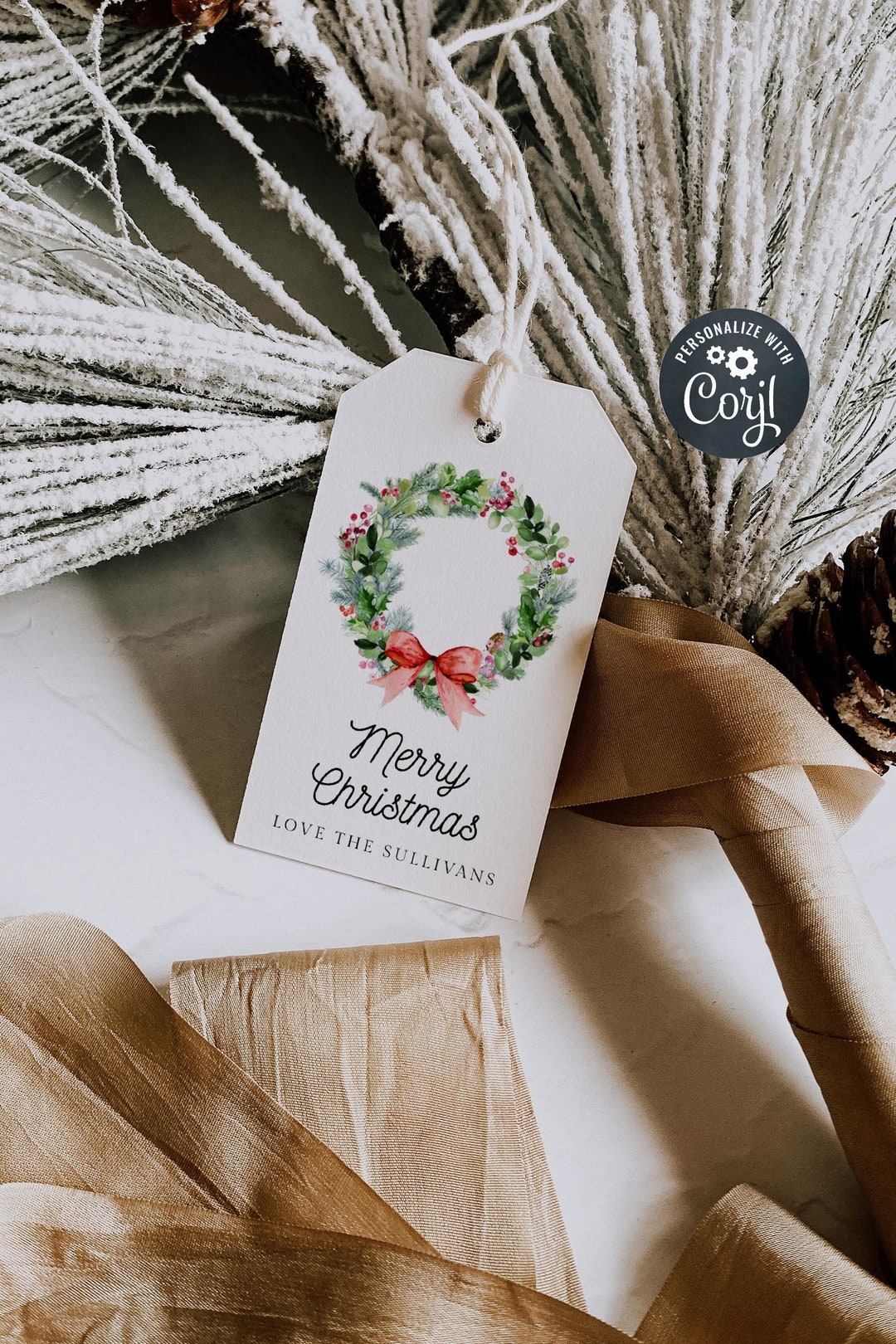 Editable Christmas Wreath Gift Tag Template Printable Holiday - Etsy