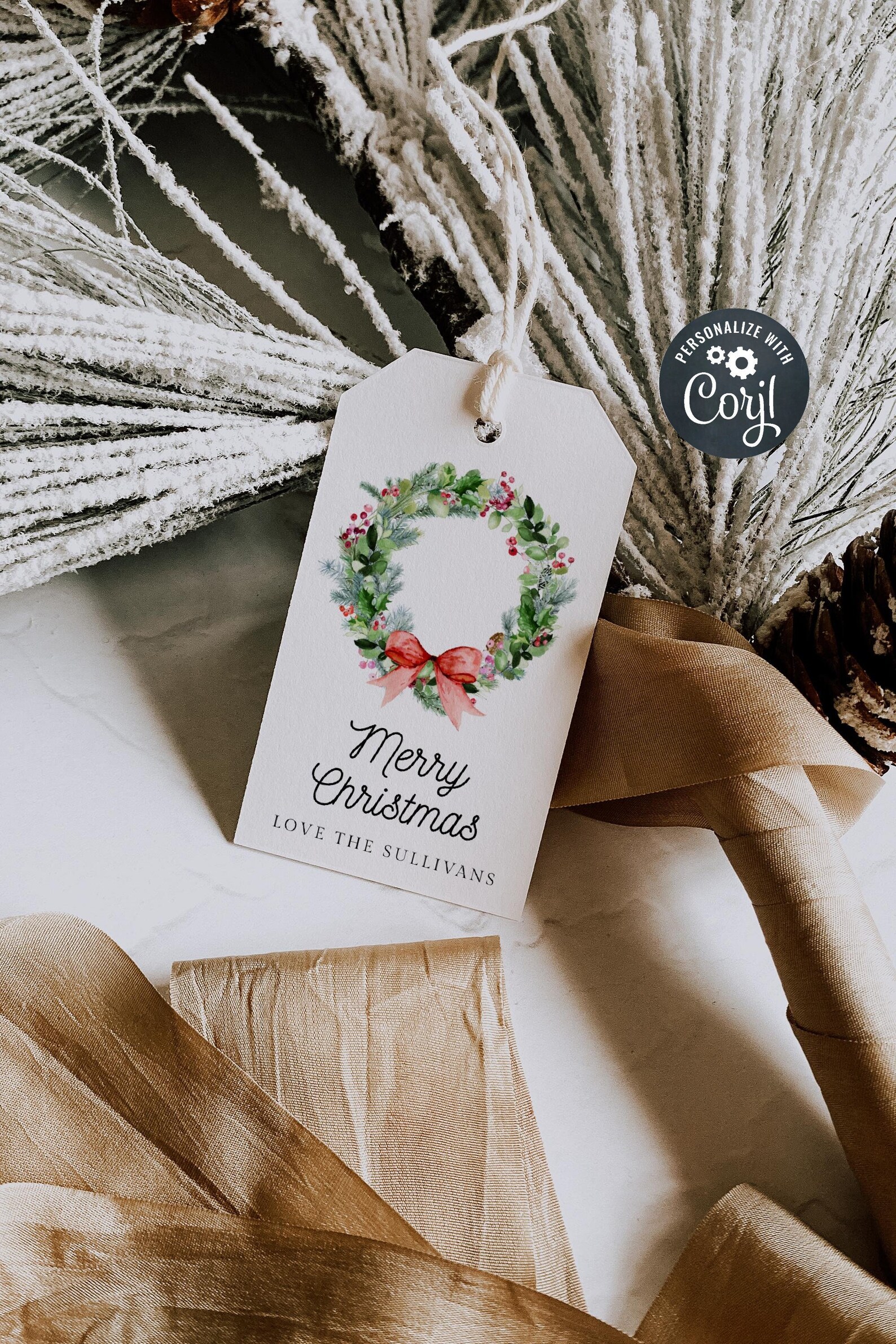 Editable Christmas Wreath Gift Tag Template Printable Holiday - Etsy