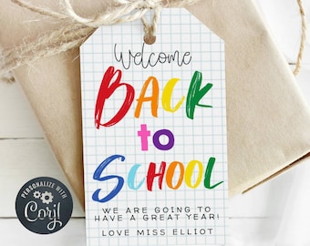 Welcome Back To School Gift Tag Template, Printable First Day Of School Class Favors, Editable Rainbow 1st Day Student Tag, Instant Download