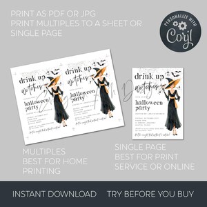 Drink Up Witches Halloween Invitation Template, Printable Costume Party Invite, Editable Cocktail Bats Witch Invite, Digital Download image 7