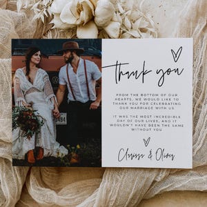 Modernes Foto-Dankeschön-Kartenvorlage, druckbare Boho-Hochzeit Dankeschön-Notiz, bearbeitbare minimalistische Hochzeit Danke, Sofort Download, #MW4