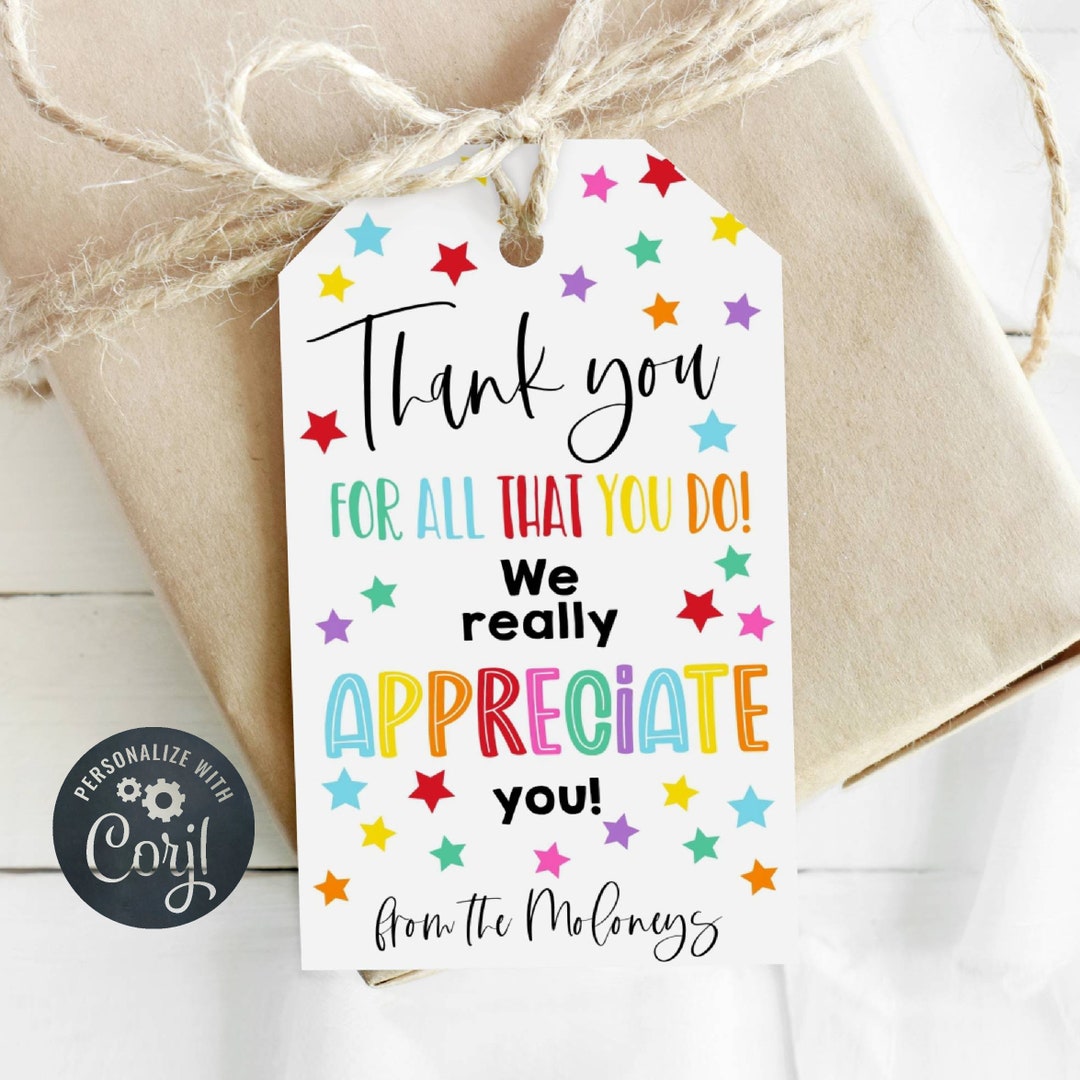 Thank You Gift Tag Template, Printable Teacher Employee Appreciation ...