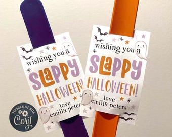 Halloween Slap Band Gift Tag Template, Printable Slappy Halloween Favor Tag, Editable Ghost Non Candy School Class Tags, Digital Download