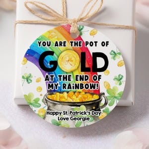 St. Patrick&#39;s Day Round Gift Tag Template, Printable Pot Of Gold Rainbow Labels, Editable School St. Patrick&#39;s Stickers, Instant Download