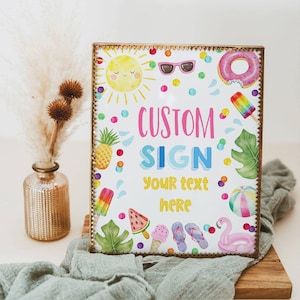 Plantilla editable de letrero personalizado para fiesta de cumpleaños en la piscina, letreros imprimibles para fiestas de verano en la piscina, impresión ilimitada de letreros, descarga instantánea, #PP