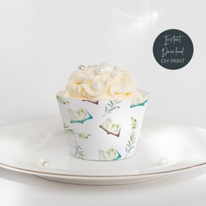 Storybook Baby Shower Cupcake Wrappers, Printable Book Themed Shower Cake Wraps, Gender Neutral Book Greenery Cupcake, Instant Download, #BT