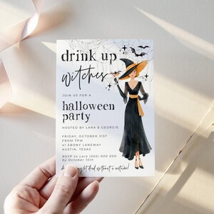 Drink Up Witches Halloween Invitation Template, Printable Costume Party Invite, Editable Cocktail Bats Witch Invite, Digital Download image 6