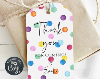 Watercolor Spots Party Favor Tag Template, Printable Thank You For Coming Party Gift Tags, Editable Rainbow Tags, Instant Download #RSB