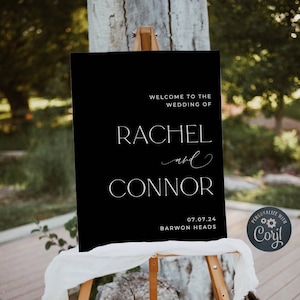 Classic Black Wedding Welcome Sign Template, Printable Modern Elegant Welcome Poster, Editable Minimal Wedding Sign, Instant Download, #BW