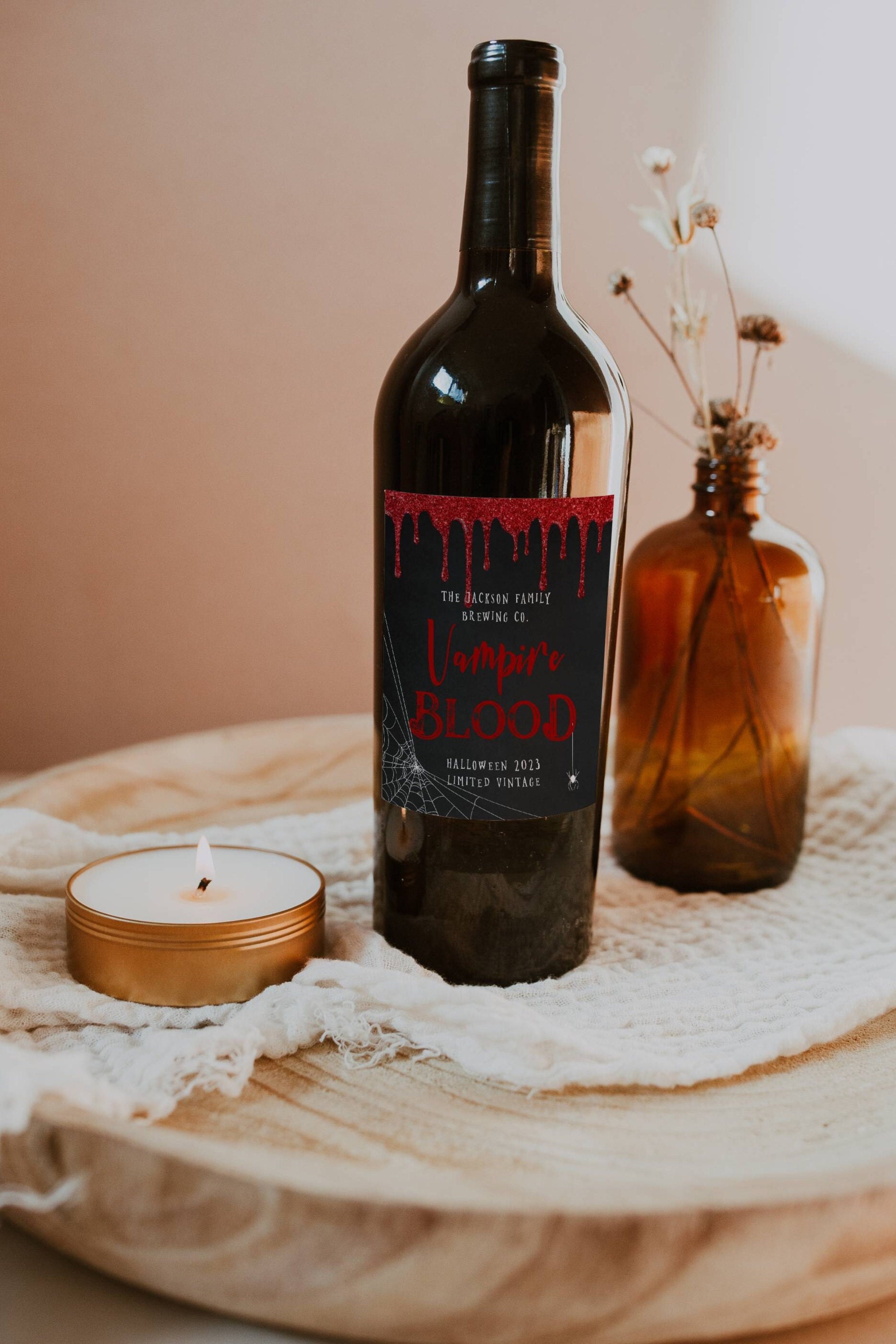 Vampire Blood Halloween Wine Bottle Label Template, Printable Spooky ...