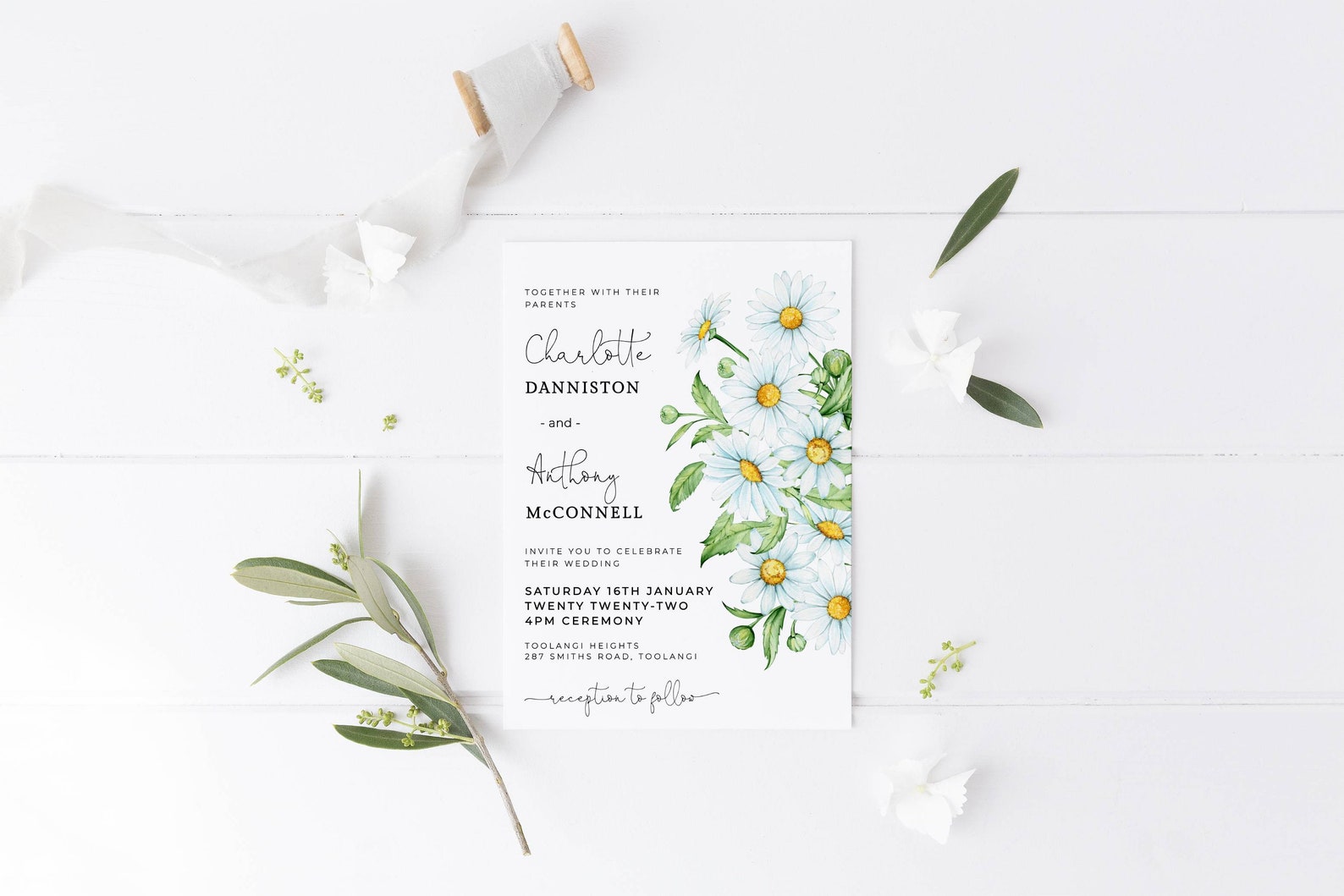 Daisy Wedding Invitation Template Printable White Daisies | Etsy