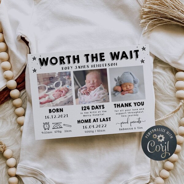Birth Announcement Premature Etsy