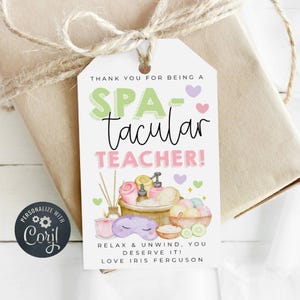 Spa-tacular Lehrer Wertschätzung Geschenkanhänger, druckbares Spa Personal Favor Tag, bearbeitbares Relax & Unwind Dankeschön Tag, sofortiger Download