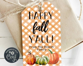 Printable Happy Fall Y'all Tags, Editable Fall Gift Tags, Pumpkin Favor Tag, Fall Cookie Tags, Autumn Gift Tags, Digital Download