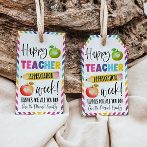 Happy Teacher Appreciation Week Gift Tag Template, Printable Thank You Favor Tags, Editable Pencil Apple School Treat Tag, Instant Download