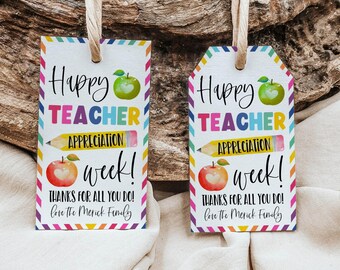 Happy Teacher Appreciation Week Gift Tag Template, Printable Thank You Favor Tags, Editable Pencil Apple School Treat Tag, Instant Download