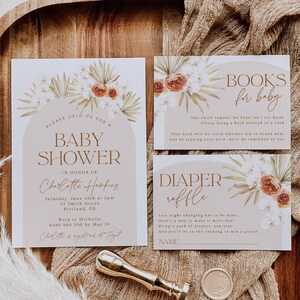 Boho Blumen Babypartyeinladung Vorlage, druckbare Getrocknete Blumen Dusche Invite Set, bearbeitbarer Bogen Invite Bundle, sofortiger Download, #DF
