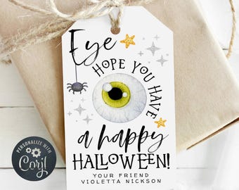 Eyeball Halloween Gift Tag Template, Printable Eye Hope You Have A Happy Halloween Favor Tags, Editable Trick Or Treat Tag, Digital Download