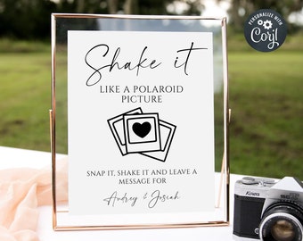 Shake It Like A Polaroid Picture Sign Template, Printable Polaroid Photo Guestbook Sign, Editable Minimalist Wedding, Instant Download, #MW2