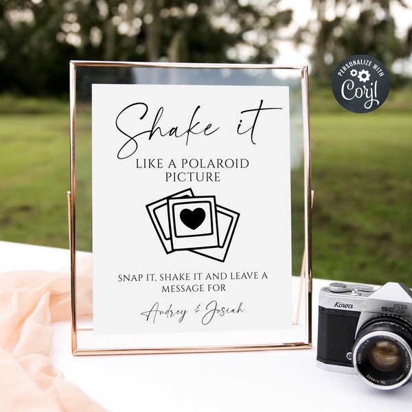 Shake It Like A Polaroid Picture Sign Template, Printable Polaroid Photo Guestbook Sign, Editable Minimalist Wedding, Instant Download, #MW2