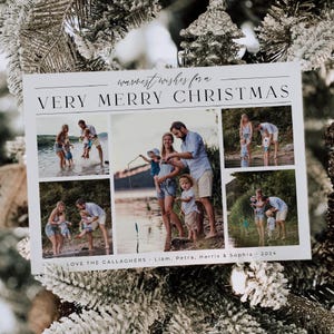 Modèle de carte de vacances collage photo moderne, carte de Noël minimale imprimable, carte de voeux modifiable très joyeux Noël, téléchargement immédiat