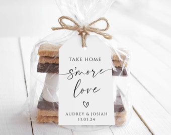 Take Home S'more Love Wedding Favor Tag Template, Printable Modern Smores Gift Tags, Editable Minimal Thank You Tags, Instant Download, #MW2