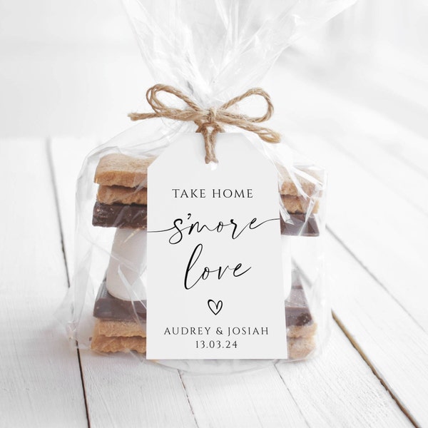 Take Home S'more Love Wedding Favor Tag Template, Printable Modern Smores Gift Tags, Editable Minimal Thank You Tags, Instant Download, #MW2