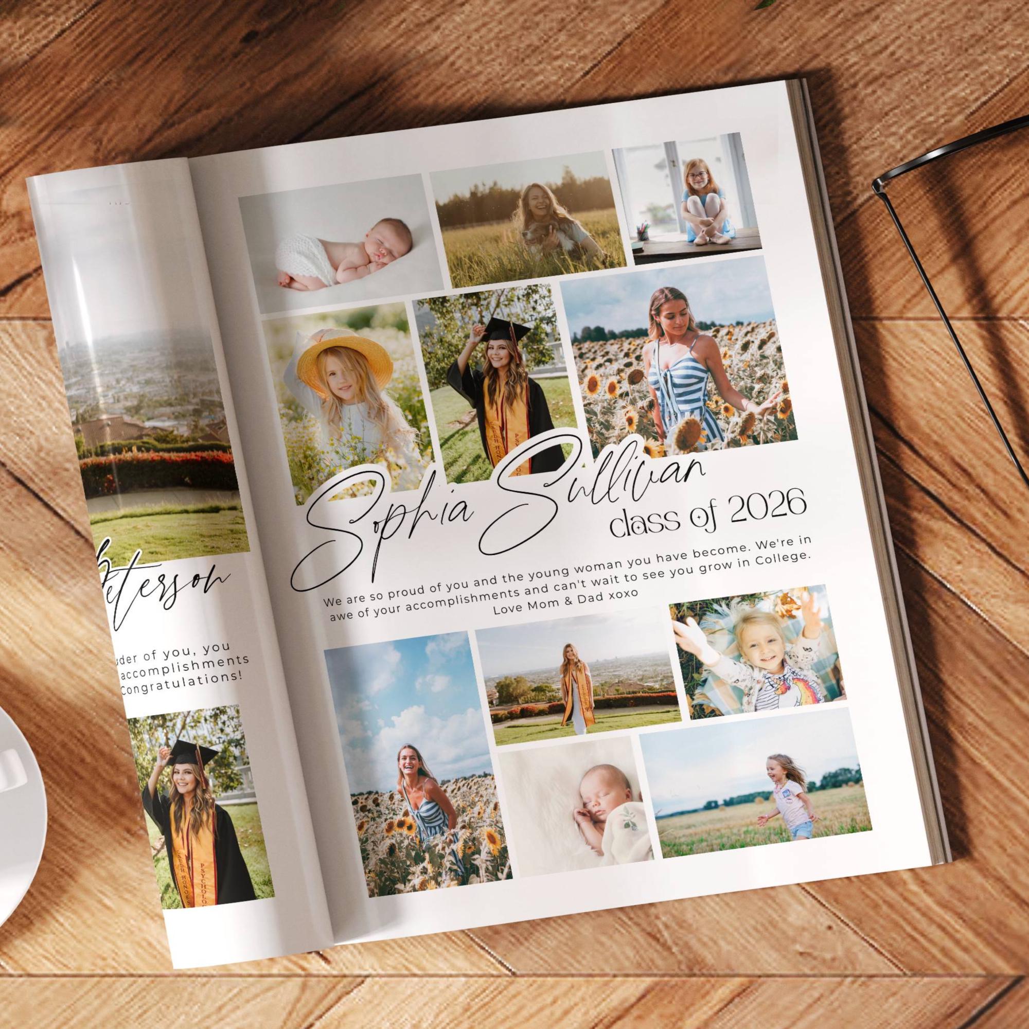 Graduation Photo Magazine Photo Collage Full Page Graduation Yearbook Ad Template, High School ...