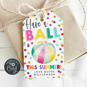 Summer Beach Ball Gift Tag Template, Printable End Of School Favor Tag, Editable Rainbow Summer Vacation Classroom Tag, Instant Download