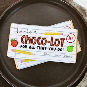Teacher Appreciation Chocolate Bar Wrapper Template, Printable Thanks A Choco-Lot Candy Bar Label, Editable Thank You Wrap, Instant Download