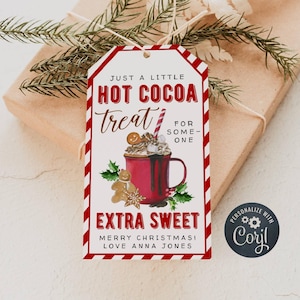 Christmas Hot Cocoa Gift Tag Template, Printable Holiday Hot Chocolate Favor Tags, Editable Treat For Someone Sweet Tags, Instant Download