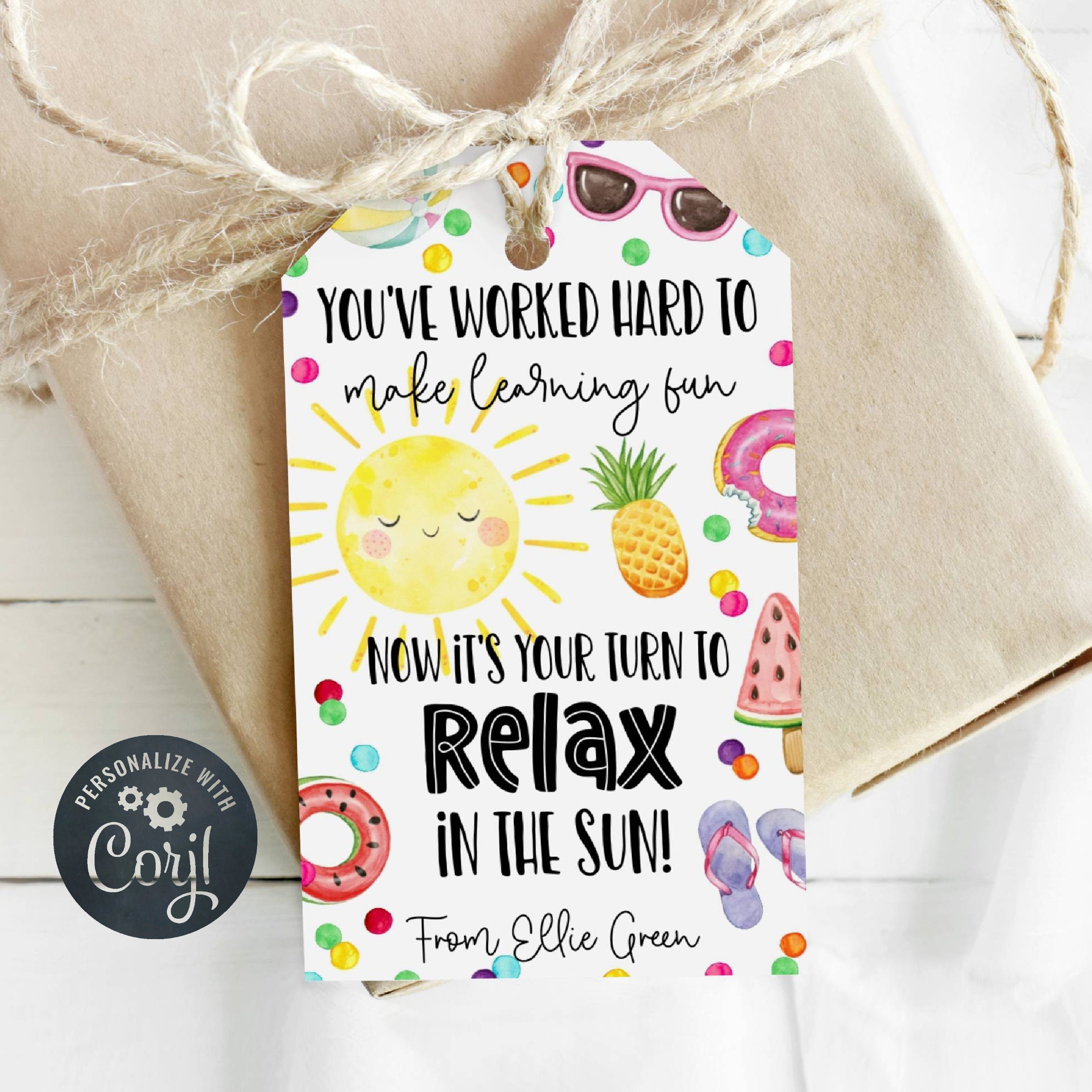 Summer Teacher Appreciation Gift Tag Template Printable Your photo picture