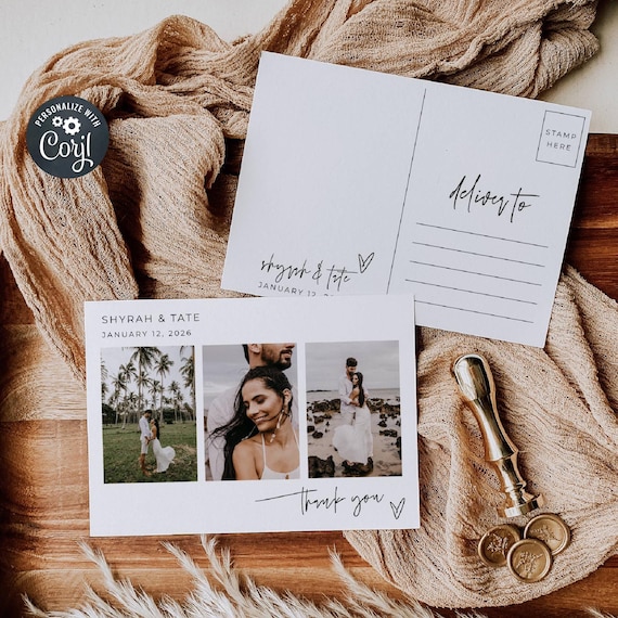 Wedding Thank You Postcard Template, Printable Modern Pictures Thank You Card, Editable Minimalist Thank You Note, Digital Download, #MW4