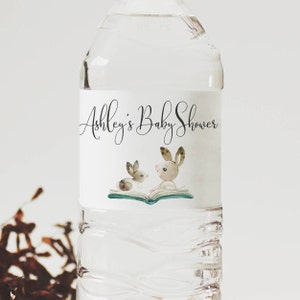 Storybook Baby Shower Wasserflasche Etikettenvorlage, druckbare Duschflaschenetiketten, bearbeitbares Bunnies Tag, sofortiger Download, #BT