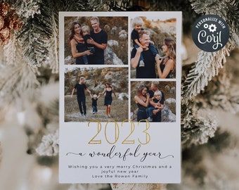 2023 A Wonderful Year Holiday Card Template, Printable Modern Family Photo Christmas Card, Editable Minimal Holiday Card, Instant Download