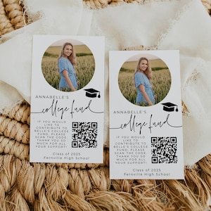 Foto QR-code College Fund kaartsjabloon invoegen, afdrukbare Grad Invite-bijlage, bewerkbare Venmo Future Donation Card, direct downloaden, #SG
