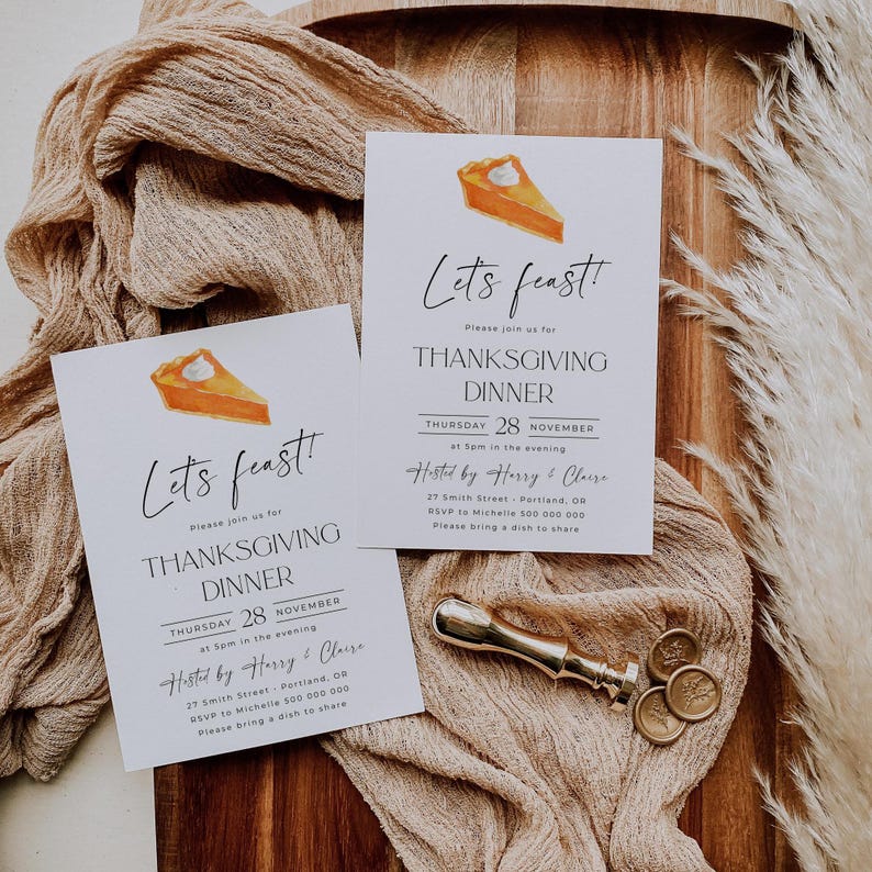 Thanksgiving Dinner Kürbiskuchen Einladung Vorlage, druckbare minimale Friendsgiving einladen, bearbeitbare Dinner Party einladen, digitaler Download Bild 5