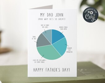 Printable Father's Day Card Template, Pie Graph Card, Best Dad Card, Personalised Greeting Card, Editable Fathers Day, Instant Download