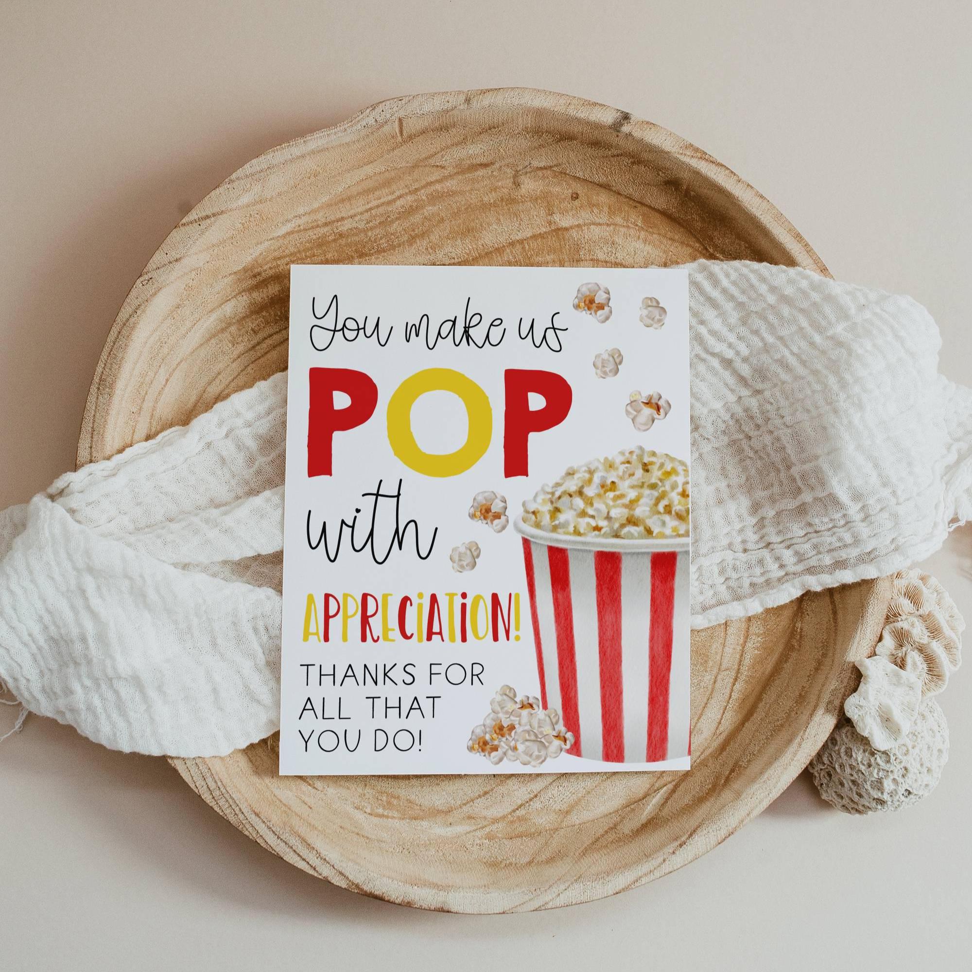 Popcorn Appreciation Sign Template, Printable You Make Us Pop Teacher ...