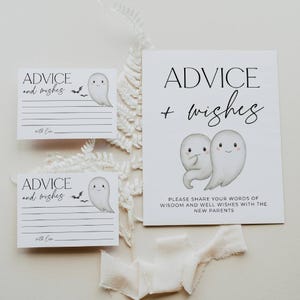 Plantilla de letrero con consejos y deseos para baby shower de Halloween, tarjetas de palabras de sabiduría para Little Boo imprimibles, decoración de fantasmas editable, descarga instantánea, #pound